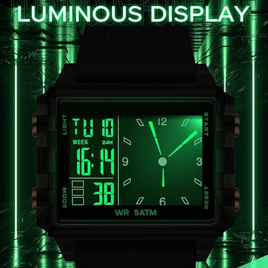 Unisex Analog-Digital Fashion Watch, Waterproof Luminous Multi-Function