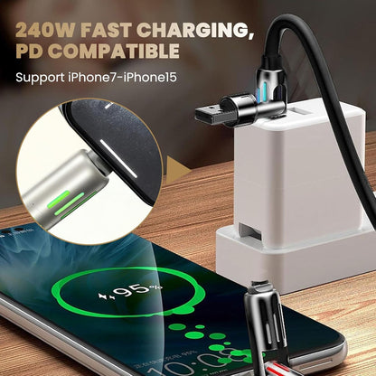 4-in-1 Fast Charging Cable with LED Indicator, 5ft 240W USB C Multi Charger Cord