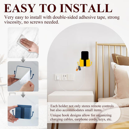 2Pcs Wall Mount Phone Holder Adhesive Wall Phone Mount Charging Stand and Remote Control Stand