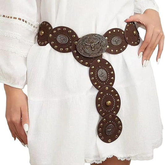 Women's Western Cowboy Style Wide Belt, PU Leather Material