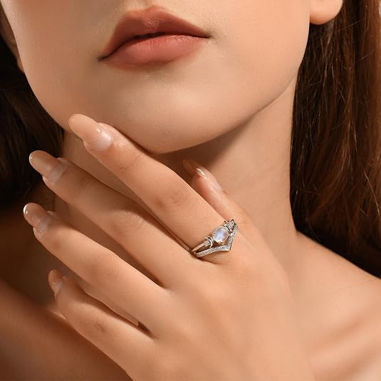 Natural Crystal Triple Moon Godness Ring for Women Adjustable Opening