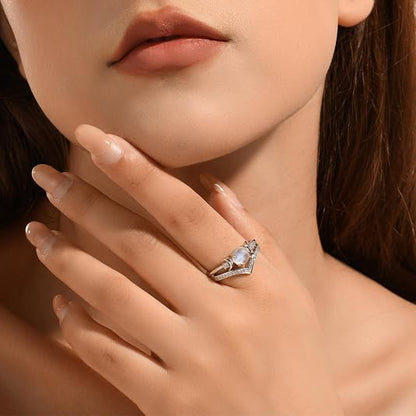 Natural Crystal Triple Moon Godness Ring for Women Adjustable Opening