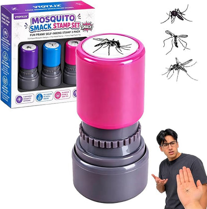 3Pcs Mosquito Stamp Prank Bug Stamps with Pre-Inked Black Ink Paint Mosquito Smack Stamp