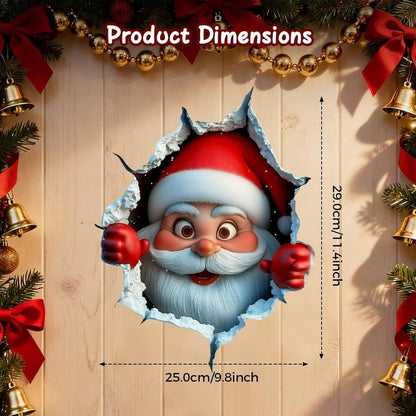 3Pcs 3D Funny Santa Claus Breakthrough Wall Decals, Removable Winter Holiday Window and Refrigerator Decorations
