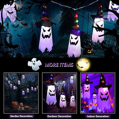 3Pcs Halloween Hanging Lighted Glowing Ghost Witch Hat Indoor Outside Ornaments