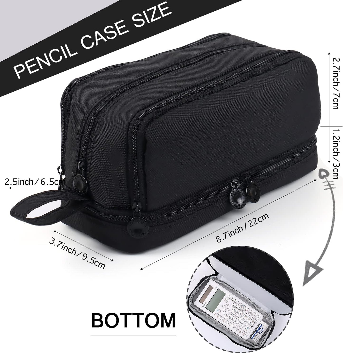Large Capacity Pencil Case 4 Compartments, Pencil Pouch Bag with Zipper Portable Handle