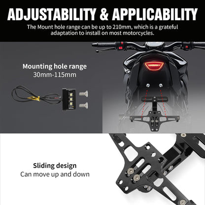 Universal Motorcycle License Plate Bracket with LED Light Aluminum