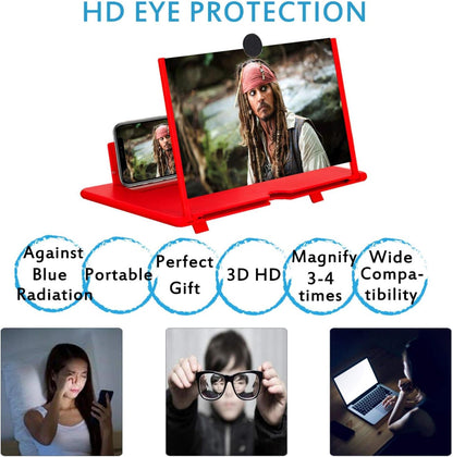 12" Screen Magnifier,3D HD Mobile Phone Magnifier Projector Screen Enlarger for Movies, Videos