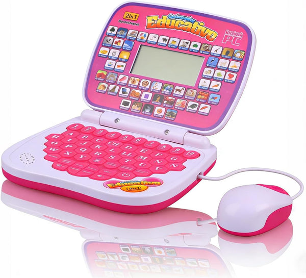 Bilingual Kids Laptop with English&Spanish, Interactive Music Function Rereading Keyboard Educationa