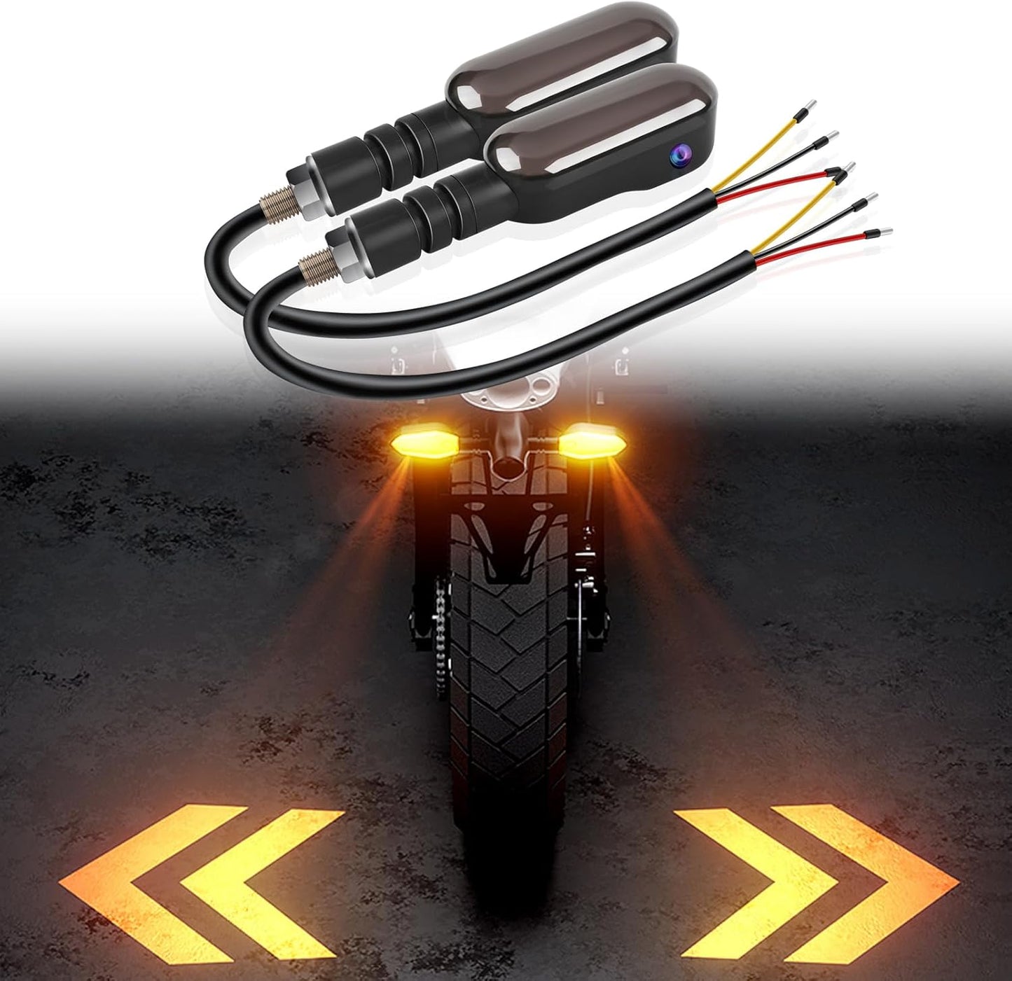 2PCS LED Motorcycle Turn Signals Projector Blinkers with Projection Arrow, Front Rear Turn Signal Lights for Motorcycles Indicators