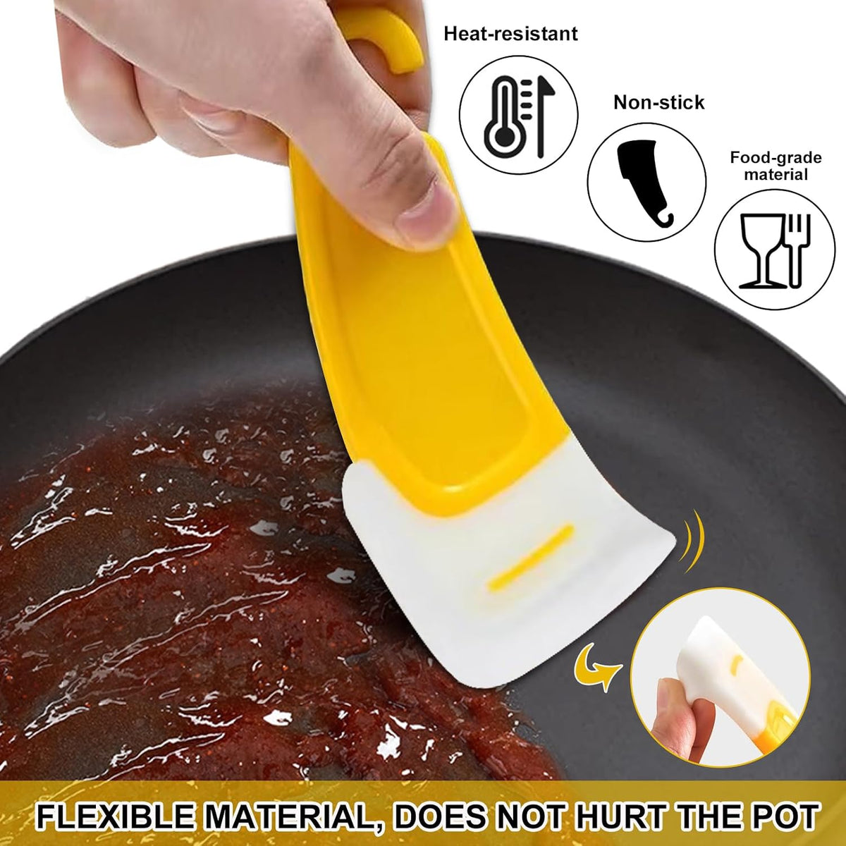 3Pcs Silicone Pan Scrapers - Cleaning Dish Scrapers with Hanging Hook - Flexible Pan Scraper Tool