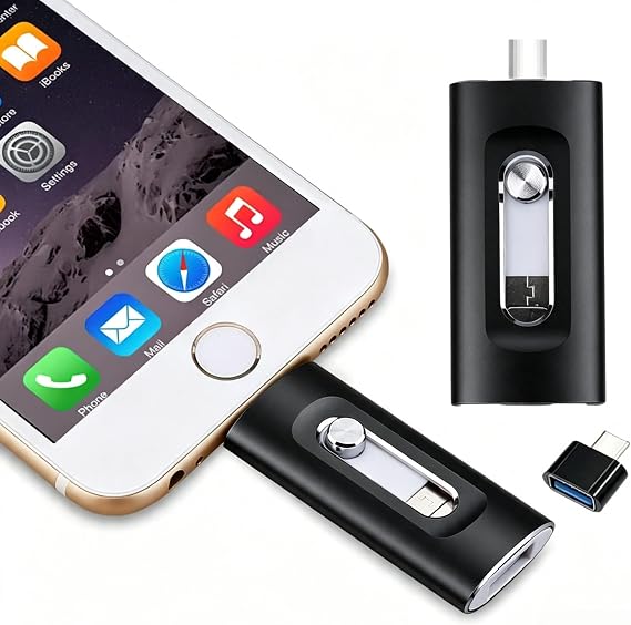 3-in-1 High-Capacity USB Drive with Fingerprint Security – Retractable Lightning & USB-A Memory Stick