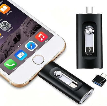 3-in-1 High-Capacity USB Drive with Fingerprint Security – Retractable Lightning & USB-A Memory Stick