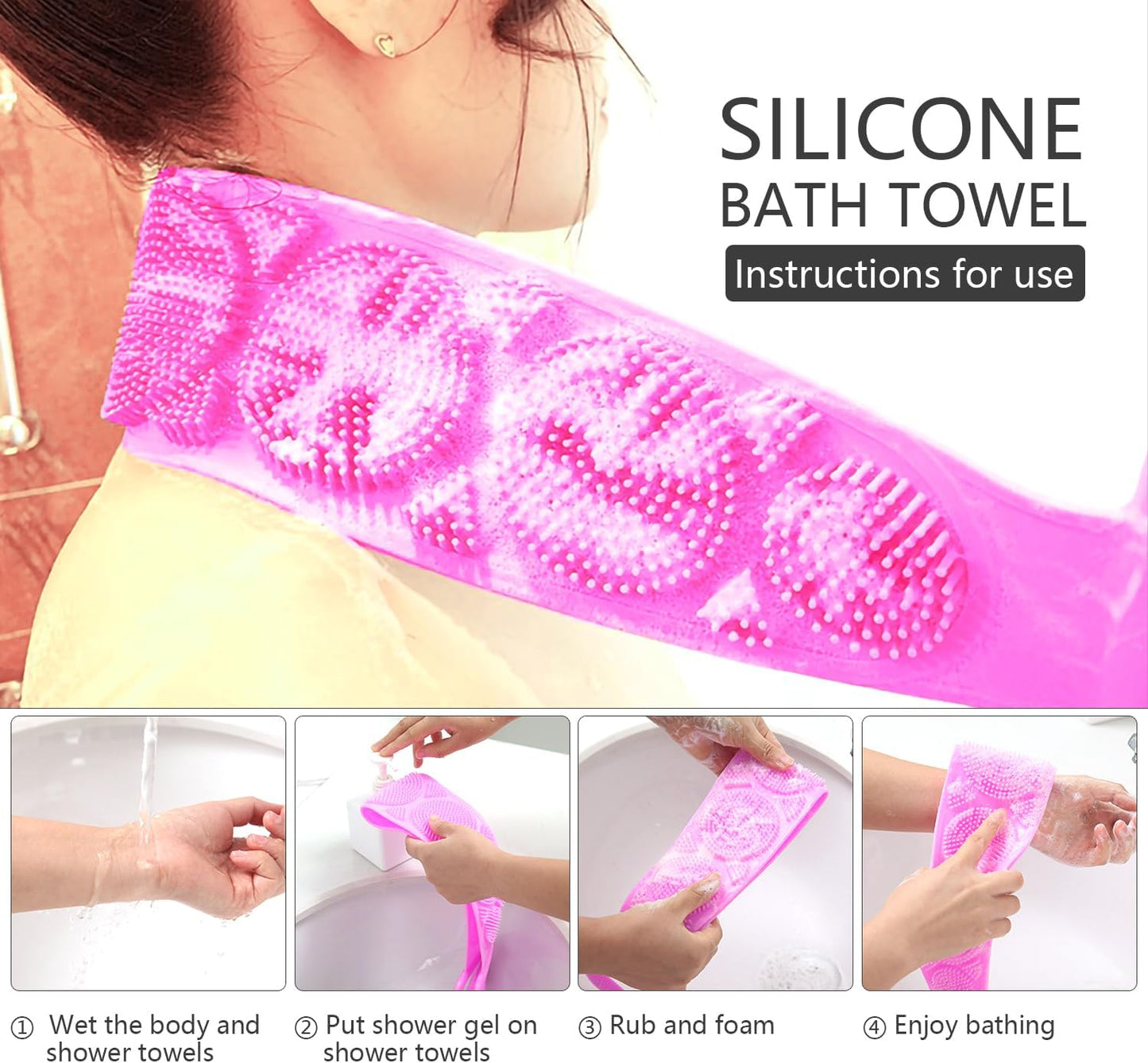 2PCS Silicone Back Scrubber for Shower Dual Sided Body Scrubber