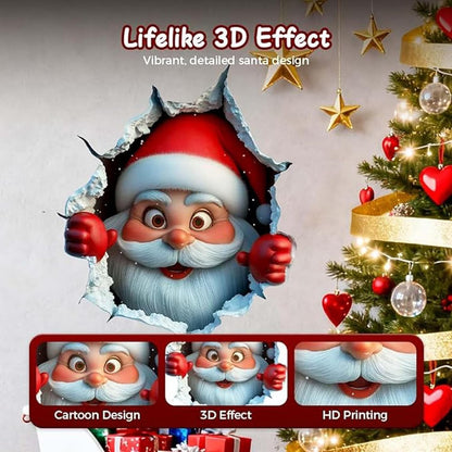 3Pcs 3D Funny Santa Claus Breakthrough Wall Decals, Removable Winter Holiday Window and Refrigerator Decorations