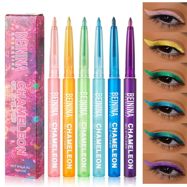 6pcs Melt-On Eyeliner Smooth Metallic Multichrome, Waterproof, Long-Lasting