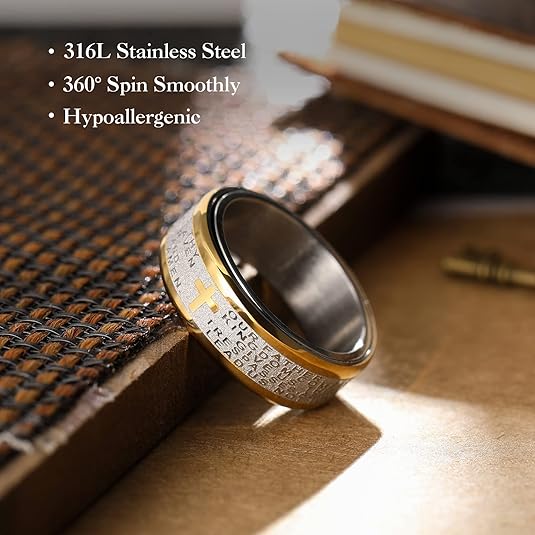 Prayer Stainless Steel Ring | 316L, Lord's Prayer Rotatable Ring