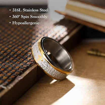 Prayer Stainless Steel Ring | 316L, Lord's Prayer Rotatable Ring