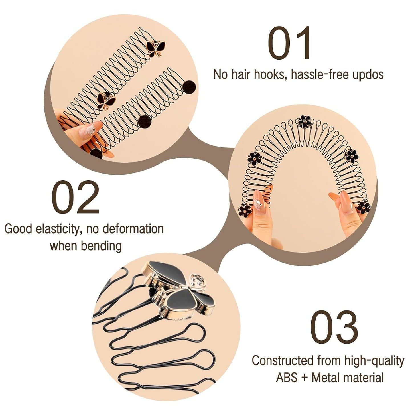 5Pcs Hair Clip Headband Set, Stretch Hair Fixer Comb for Thin Hair&Thick Hair