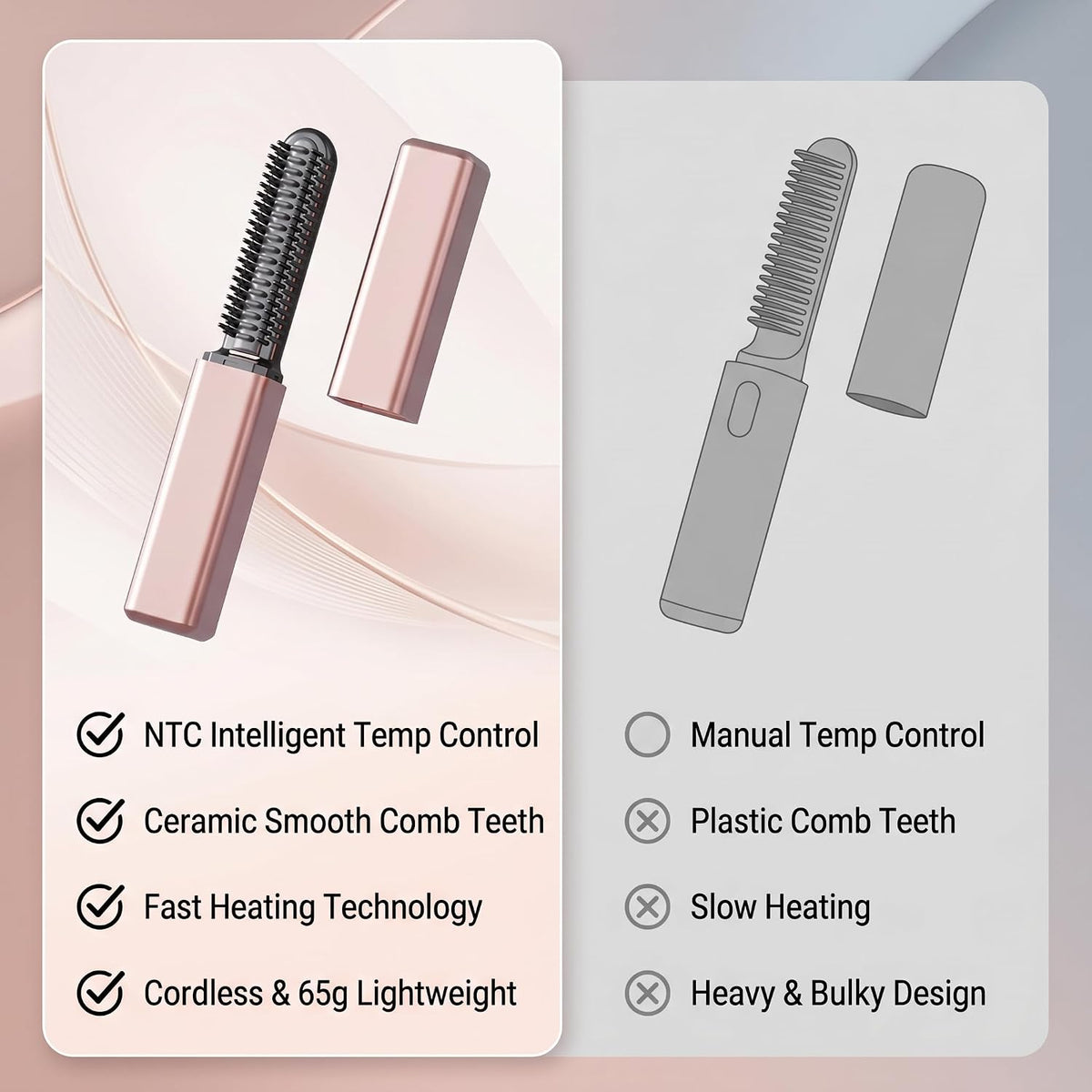 Mini Heated Styling Comb, USB-Powered Bang Curler, Heats up in 15 Seconds
