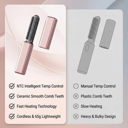 Mini Heated Styling Comb, USB-Powered Bang Curler, Heats up in 15 Seconds