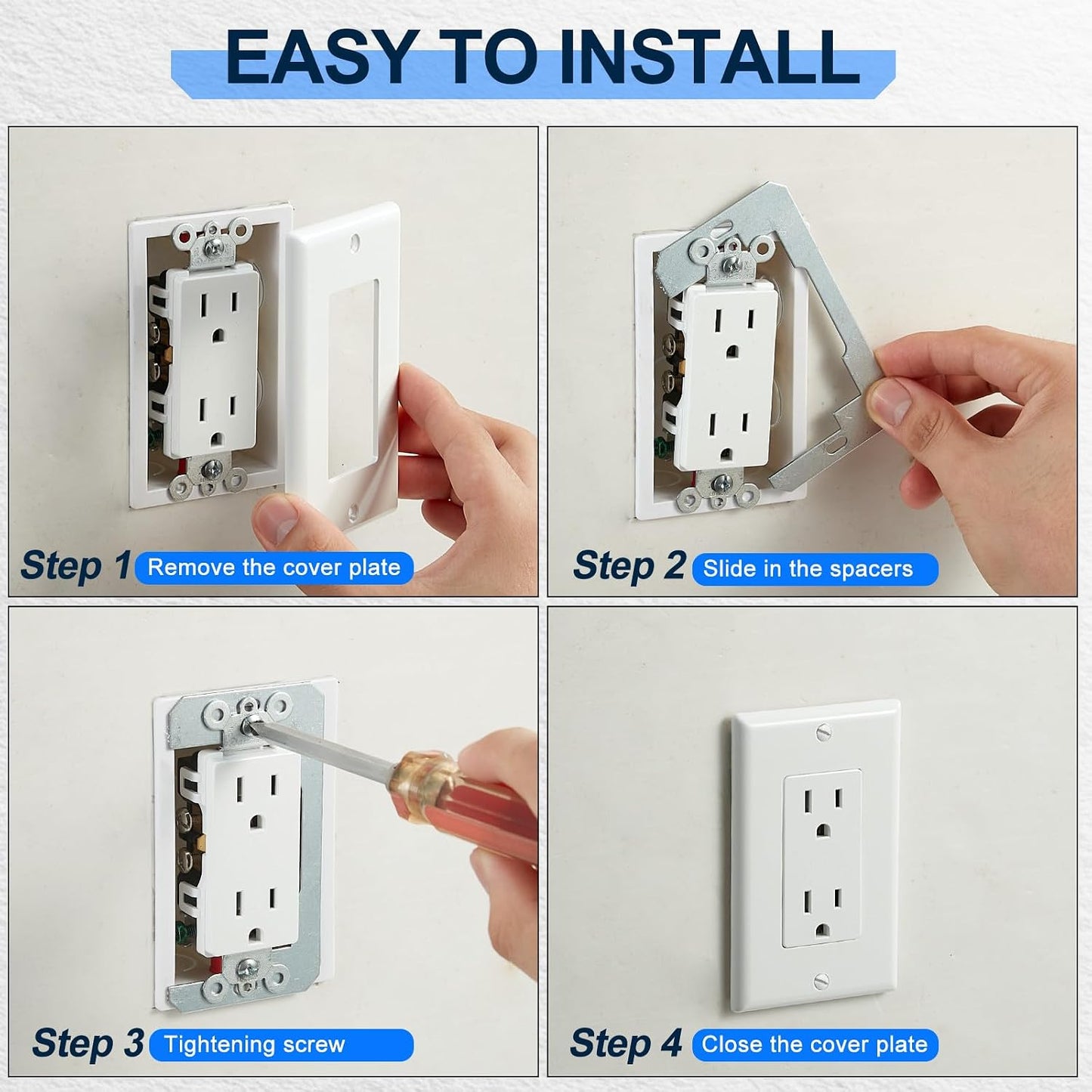 10 Pcs Wall Plate Spacer,Spacers for Electrical Outlets, Metal Flush Fit Device Leveling Plates