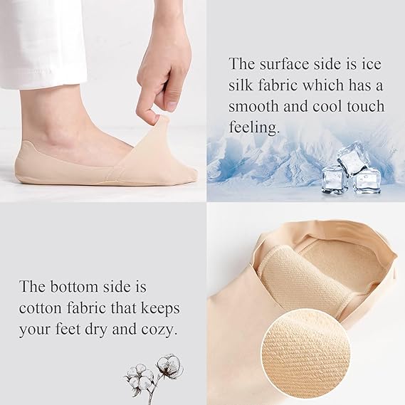 7 Pairs - Summer Thin ice Silk Boat Socks, Cotton Bottom Non-Slip Shallow Mouth Socks