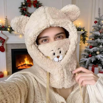 Kawaii Bear Ear Beanie Scarf, Super Soft Furry Double Layer Neck Warmer & Hat