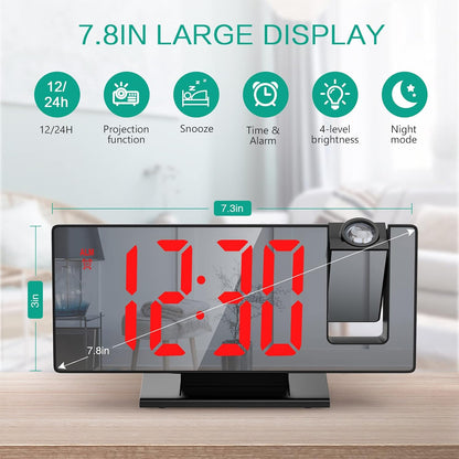 Projection Alarm Clock, LED Electronic Mirror Alarm Clock for Bedroom