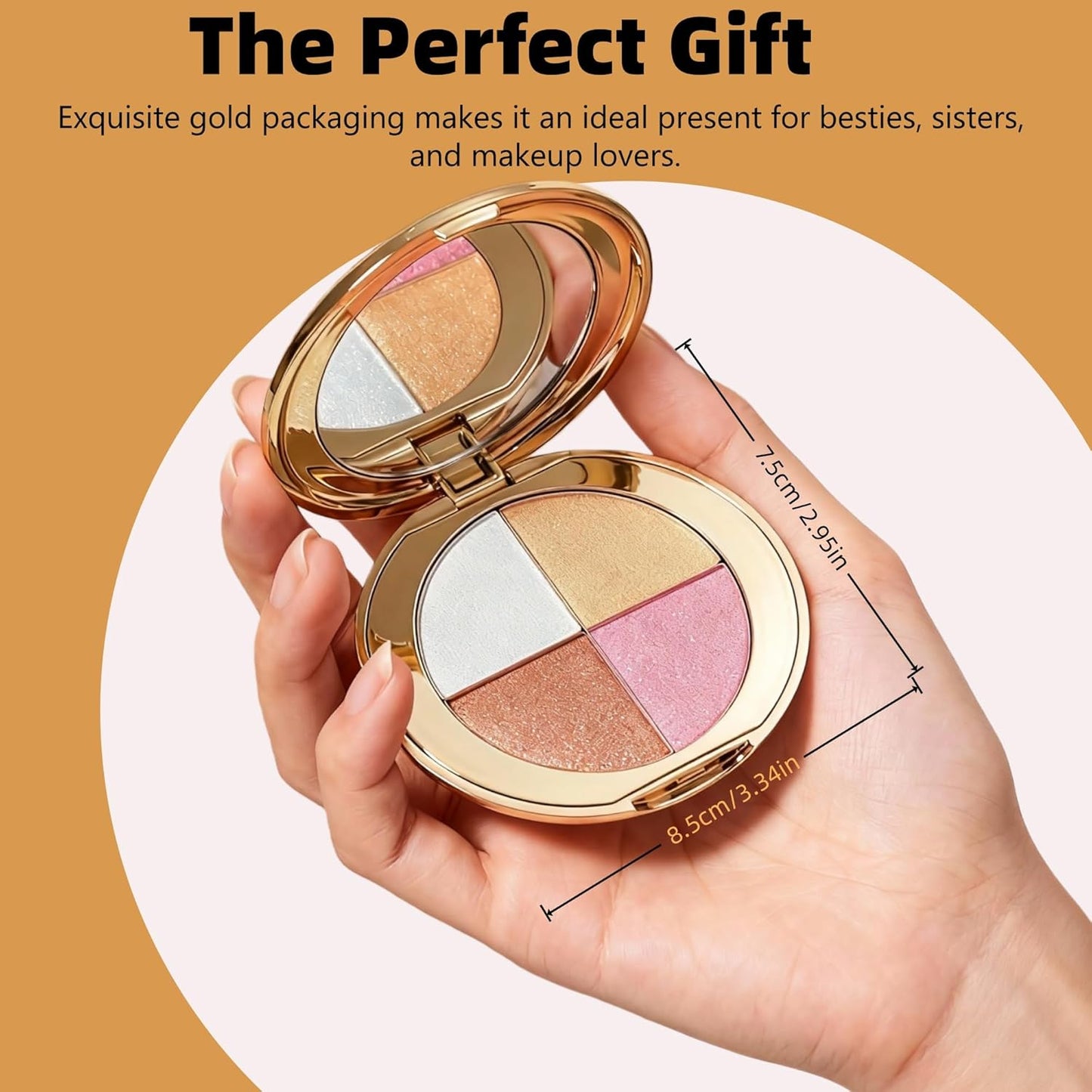 2Pcs 4-Color Highlighter & Blush Palette, Shimmer Eyeshadow Makeup Kit