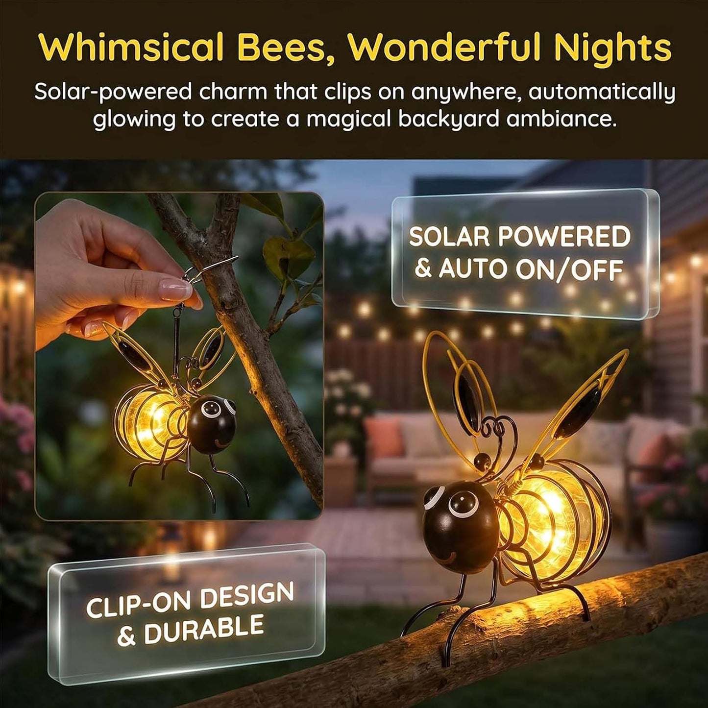 Hanging Solar Bee Light Outdoor Garden Decor Dots Bee Blossom Gifts