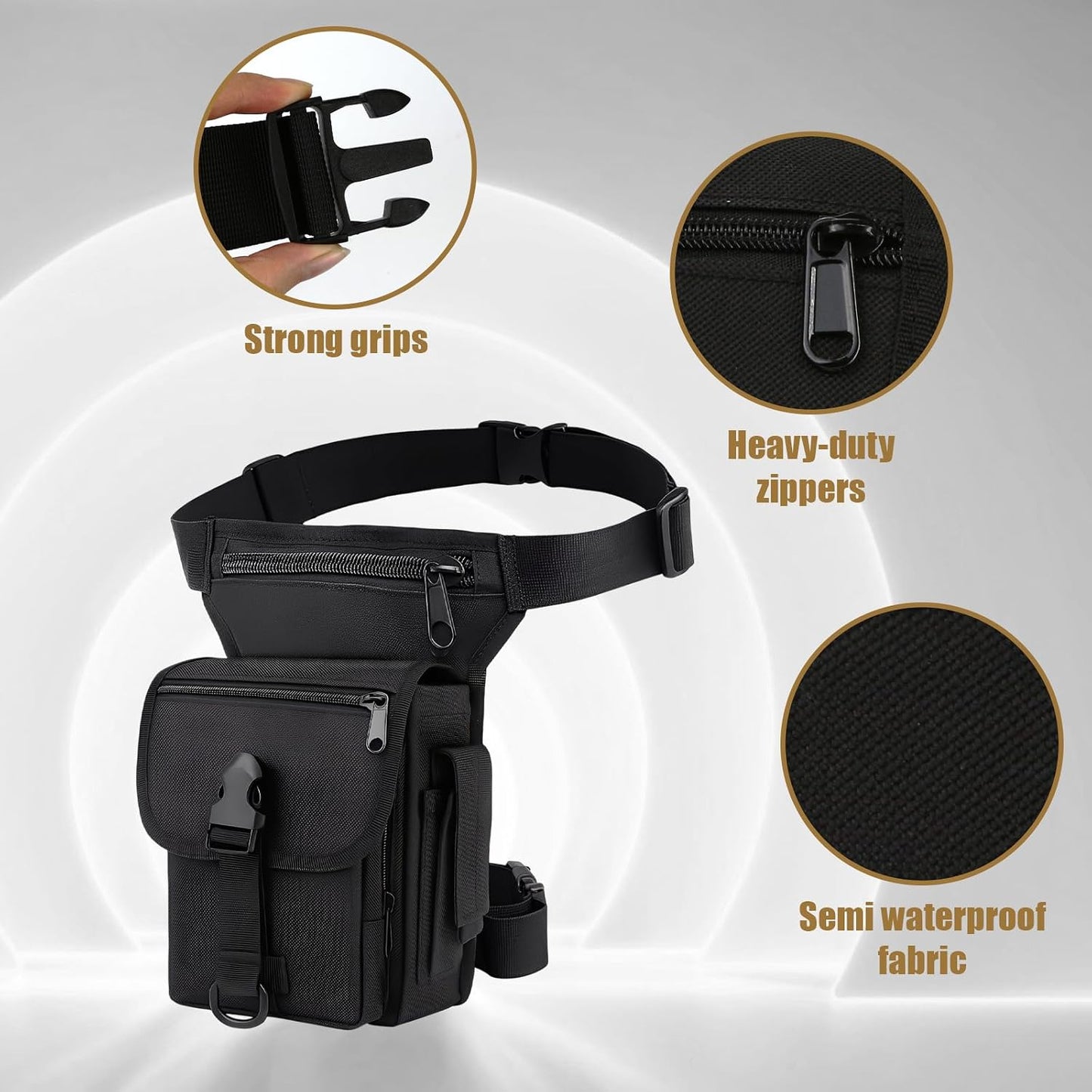 Drop Leg Bag– Waterproof Nylon Motorcycle Thigh Bag with Adjustable Strap & Zipper Pockets