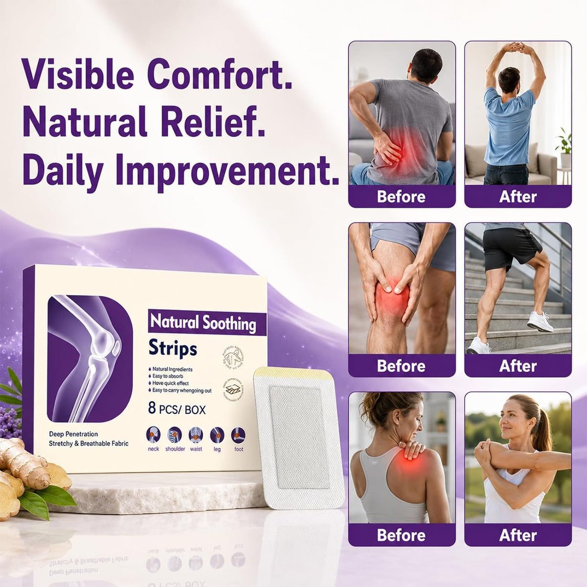 2Pack Natural Soothing Strips, Soothing Joint Patches, Deep Penetration, Care Joint and Muscle