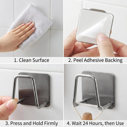 4PCS Stainless Steel Sponge Holders for Kitchen Sink Adhesive Quick Drying ﻿