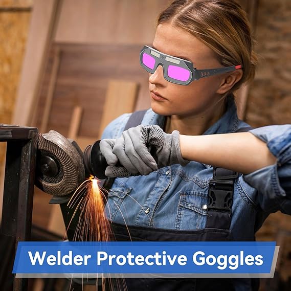 Welding Glasses Auto Darkening Safety Goggles with an Elastic Band, Solar Powered Auto Darkening Welding Glasses