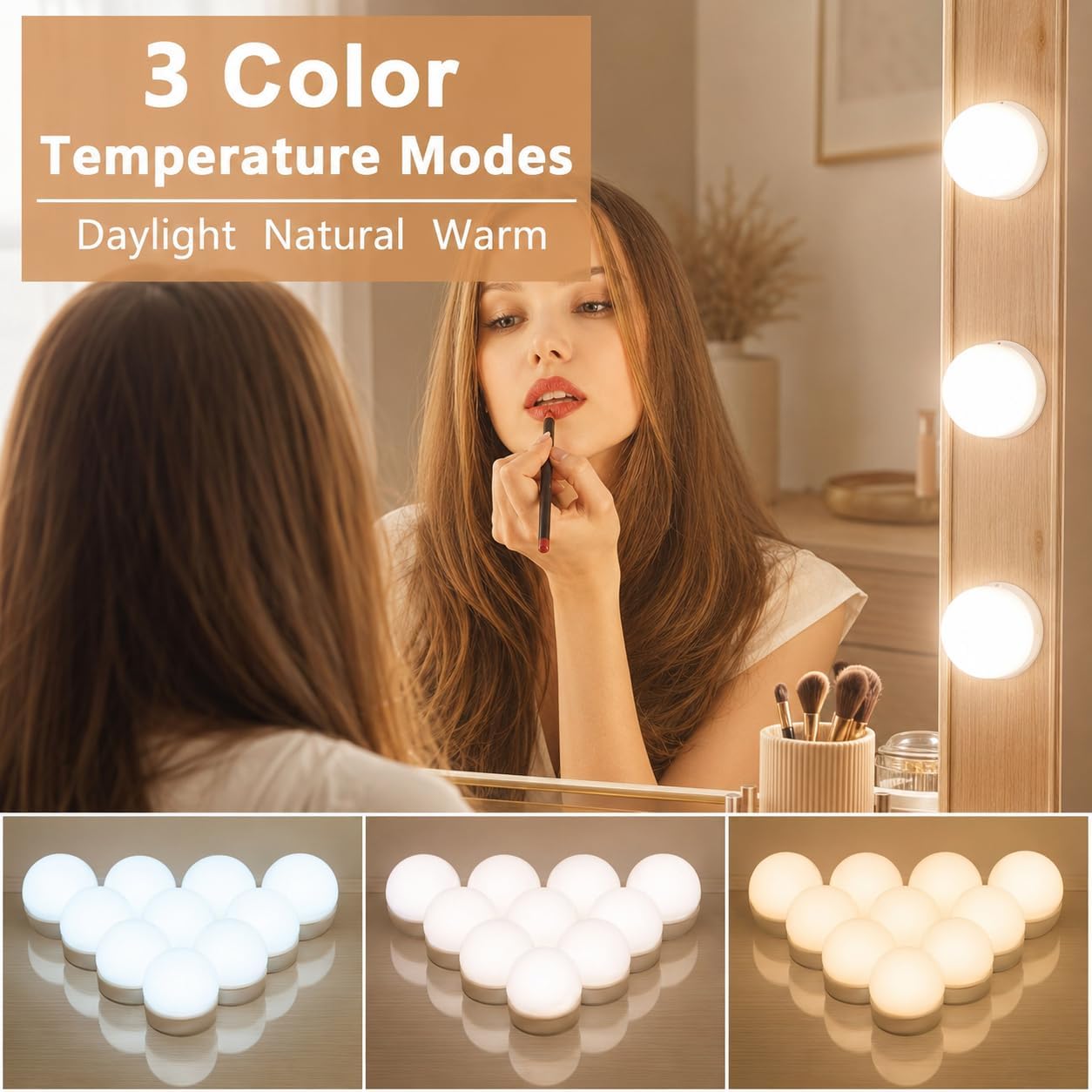 LED Vanity Lights For Mirror, Vanity Lights Stick on with 10 Dimmable Bulbs
