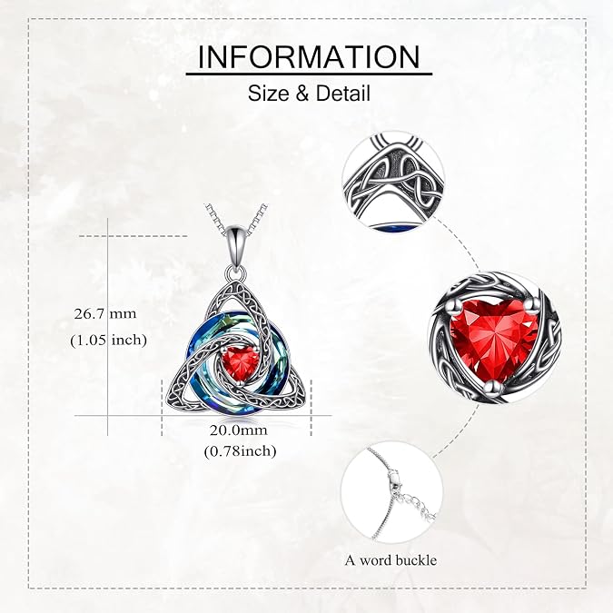 Celtic Birthstone Necklace Trinity Knot Triquetra Crystal Pendant Irish Scottish Jewelry