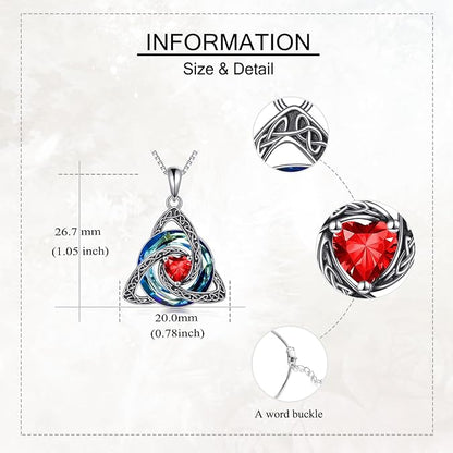 Celtic Birthstone Necklace Trinity Knot Triquetra Crystal Pendant Irish Scottish Jewelry