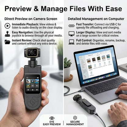 1080P Vlogging Camera, Portable Pocket Action Camera, WiFi Mini Body Cam