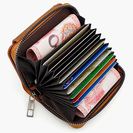 Men's Leather Bi-fold Wallet with Zippered Coin Pocket | Men's Small Vintage PU Wallet with Zipper