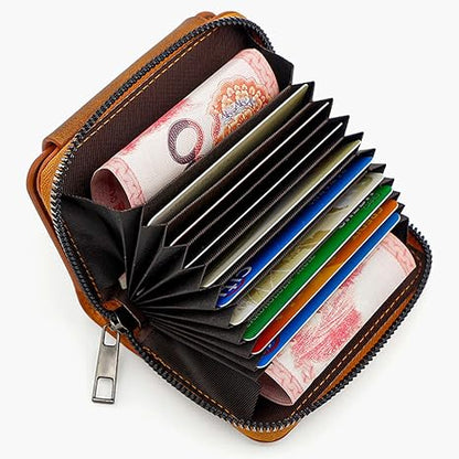 Men's Leather Bi-fold Wallet with Zippered Coin Pocket | Men's Small Vintage PU Wallet with Zipper