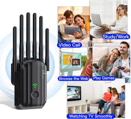 WiFi Extender Signal Booster with 6 Antennas, WiFi Extender with Ethernet Port
