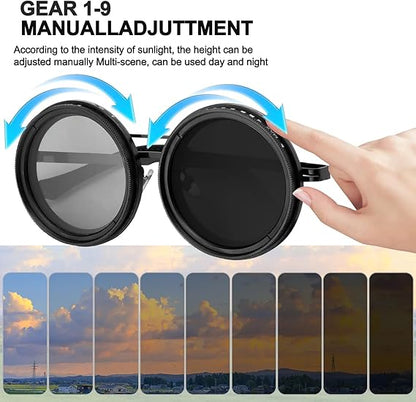 Adjustable Shades Glasses Tint Rounded Polarized Uv400 Lenses Nd Filter Sunglasses 1-9 Gears