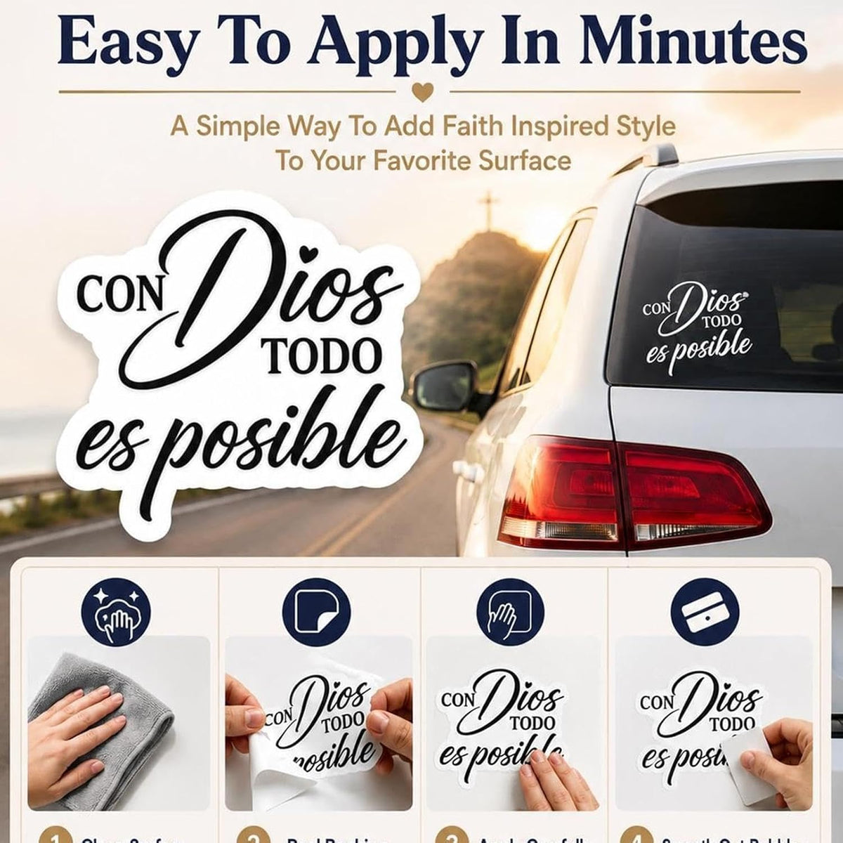 5PCS Con Dios Todo Es Posible Spanish Inspirational Faith Decal Cute Durable Vinyl Sticker