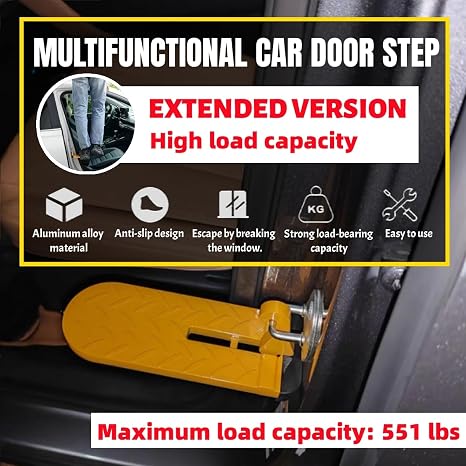 Car Door Step, Foldable Aluminum Alloy Roof Rack Door Step, Heavy Duty 500 lbs Capacity