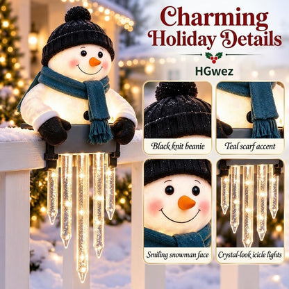 Snowman Icicle Light Decor, Outdoor Christmas LED Holiday Porch Lights