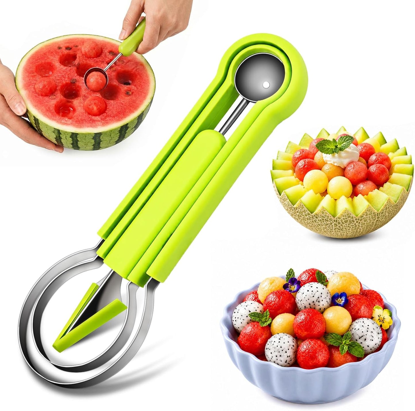 4 in 1 Melon Baller Scoop Set, Stainless Steel, Fruit Cutters Shapes