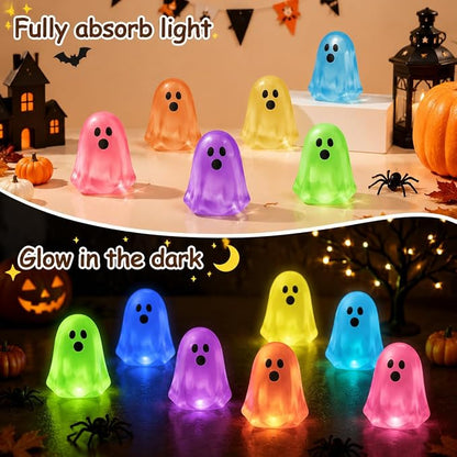 50 Pcs Mini Ghost Figurines, Glow in the Dark Resin Halloween Miniatures