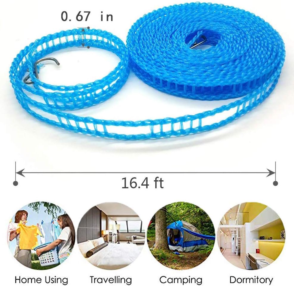 6Pack Clotheslines Blue Pink Green 1.64ft Length Clothes Drying Rope Portable Windproof