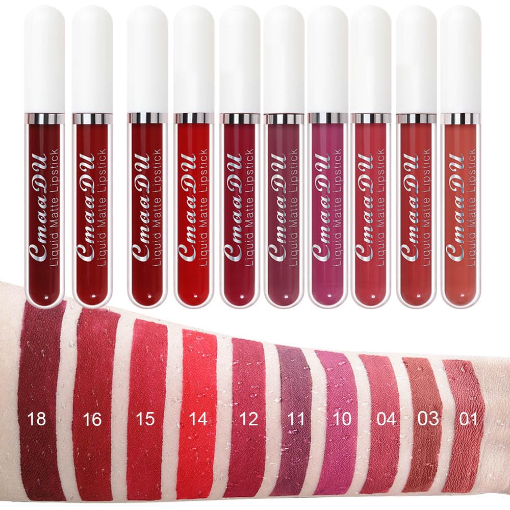 10Pcs Liquid Matte Matt Lipstick Set, Long Lasting Lipstick 24 hour Waterproof Lip Gloss
